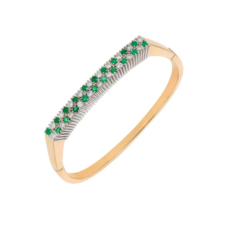 Bracelet émeraudes 0.40 carat et diamants 0.80 carat 2 ors 29.10g Comme neuf -  reconditionné disponible sur Gemme Les Bijoux